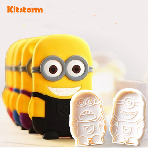 New Arrival 2 Pcs/set  Minions Mold Cookie Cutter Children Plastic Biscuit Maker Stamps Plunger Mould Bakeware Tools