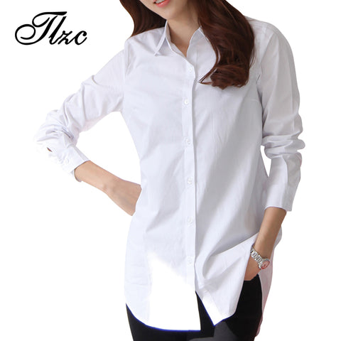 Autumn Spring Women Long White Shirts Size S-2XL All-match Good Quality Long Sleeve Lady Casual Cotton Blouse & Tops