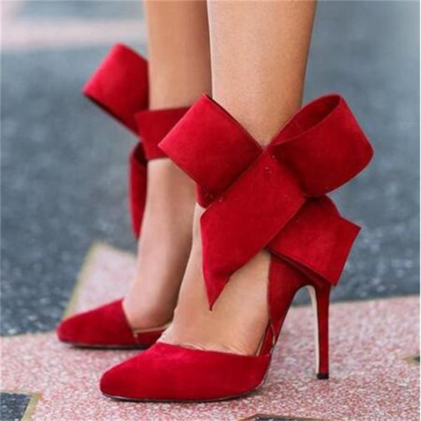 Plus Size Shoes Women Big Bow Tie Pumps 2016 Butterfly Pointed Stiletto Shoes Woman High Heels Wedding Shoes Bowknot advisable