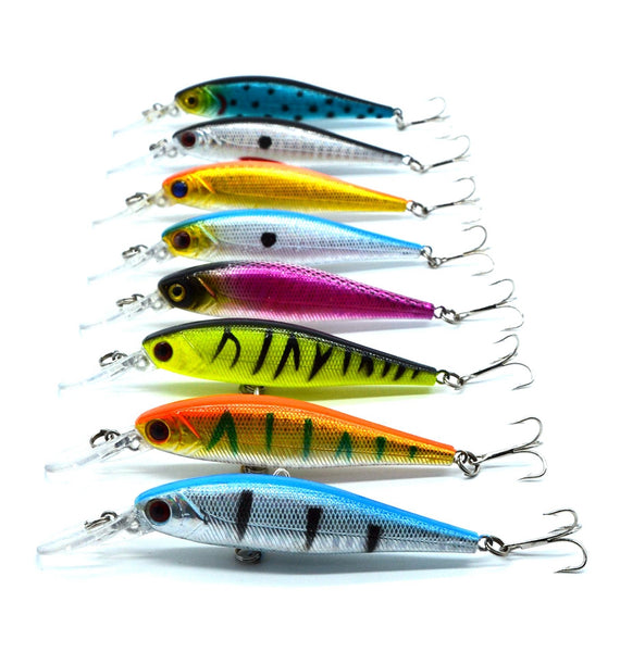 free shipping 8 colors 10 cm  9.4 g Fishing Lure Minnow Hard Bait with 2 Fishing Hooks Fishing Tackle Lure 3D Eyes