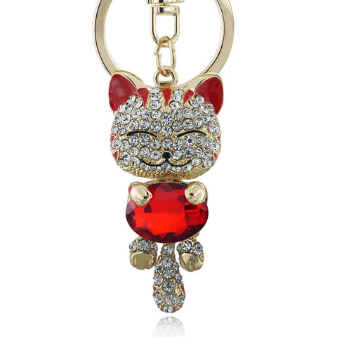 Lucky Smile Cat Crystal Rhinestone Keyrings Key Chains Holder Purse Bag For Car christmas Gift Keychains Jewelry llaveros K218