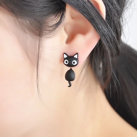 1 PCS Cute Kitten Cat Stud Earrings Cat Black white Ear Jewelry Earrings For Women Fashion Statement Jewelry  Freeshipping
