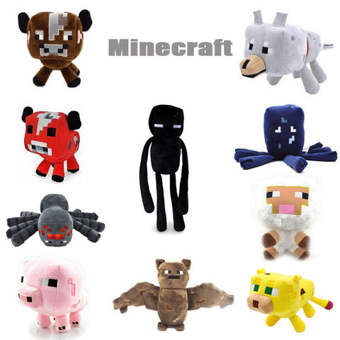 2016 New Minecraft Plush Toys Enderman Ocelot Pig Sheep Bat Mooshroom Squid Spider Wolf Animal soft stuffed dolls kids toy gift