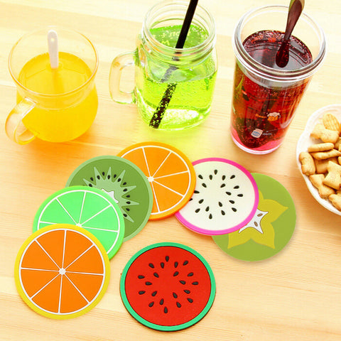 Colorful Cute Silicone Fruits Coaster Novelty Cup Cushion Holder Home Dining Room Decor Drink Placement Mat 7 Styles