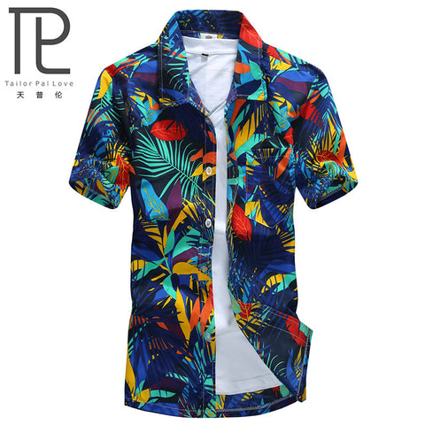 Mens Hawaiian Shirt Male Casual camisa masculina  Printed Beach Shirts Short Sleeve brand clothing Free Shipping Asian Size 4XL