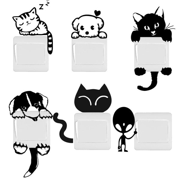 DIY Funny Cute Cat Dog Switch Stickers Wall Stickers Home Decoration Bedroom Parlor Decoration