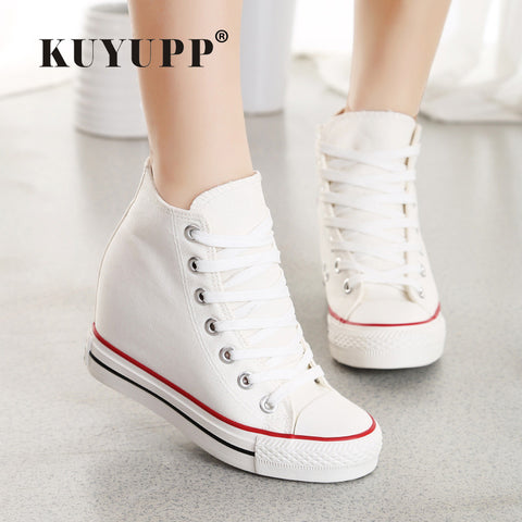 KUYUPP Superstar High Top Canvas Women Shoes Espadrilles Spring Autumn Women's Wedges Shoes Lace Up Casual Shoes Sapatilha YD120