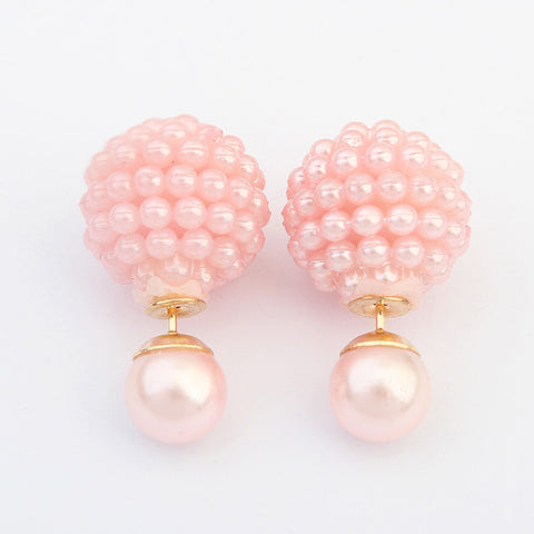 5 Colors Brand Double Side  Imitation pearl  fashion earring Trendy Cute Charm Pearl Statement Ball Stud earrings  for women