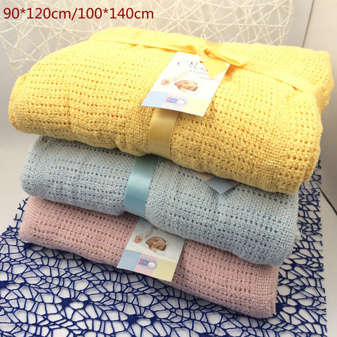 New 100% Cotton Baby Blanket Knitted Breathable Props Kids Crib Casual Sleeping Hole Wrap Blankets Baby Stroller/Car Swaddling