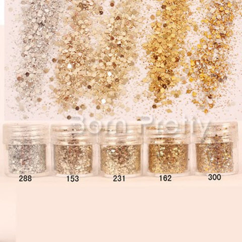 1 Box 10ml Mixed Nail Art Glitter Powder Champagne Gold Silver Sequins Super Makeup Glitter Nail Powder Set