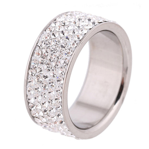 5 Row Lines Clear Crystal Jewelry Fashion Stainless Steel Engagement Rings