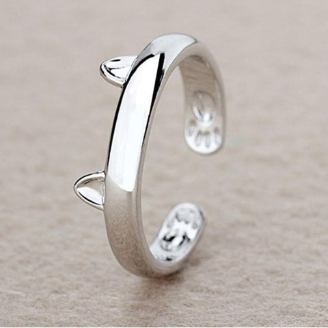 Silver Plated Cat Ear Ring Design Cute Fashion Jewelry Cat Ring For Women Young Girl Child Gifts Adjustable Anel Wholesale