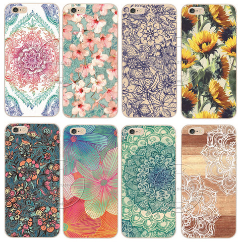 Shell For Apple iPhone 5 5S SE 5C 6 6S 7 Plus 6SPlus Back Case Cover Printing Mandala Flower Datura Floral Cell Phone Cases