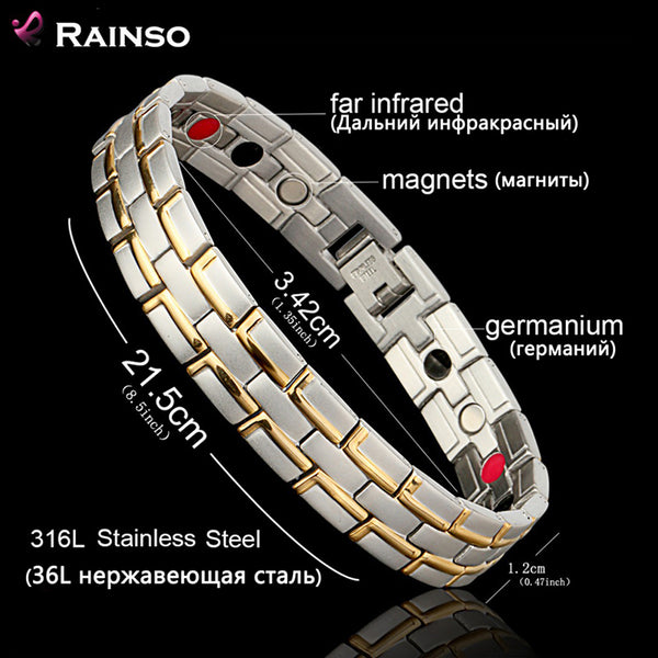 Healing Magnetic Bracelet Men/Woman 316L Stainless Steel 3 Health Care Elements(Magnetic,FIR,Germanium) Gold Bracelet Hand Chain