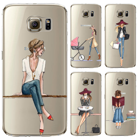 Phone Case for Samsung Galaxy S5 S6 S6Edge S6Edge+ S7 S7edge Cover Soft Silicon Painted Fashion Shopping Girl Mobile Phone Bag