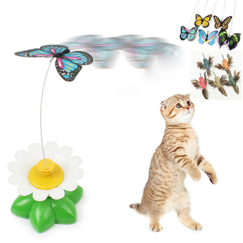 New Funny Pet Cat Kitten Play Toy Electric Rotating Butterfly bird Steel Wire Cat Teaser For Pet Play Toys