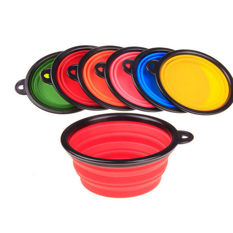 New Collapsible foldable silicone dow bowl candy color outdoor travel portable puppy doogie food container feeder dish on sale