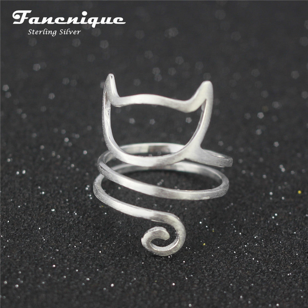 925 Sterling Silver Twine Cat Ring Young Girl Jewelry 925 Sterling Silver Rings For Women Adjustable Freeshipping