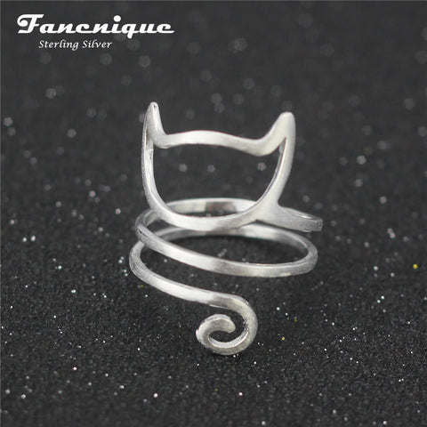 925 Sterling Silver Twine Cat Ring Young Girl Jewelry 925 Sterling Silver Rings For Women Adjustable Freeshipping