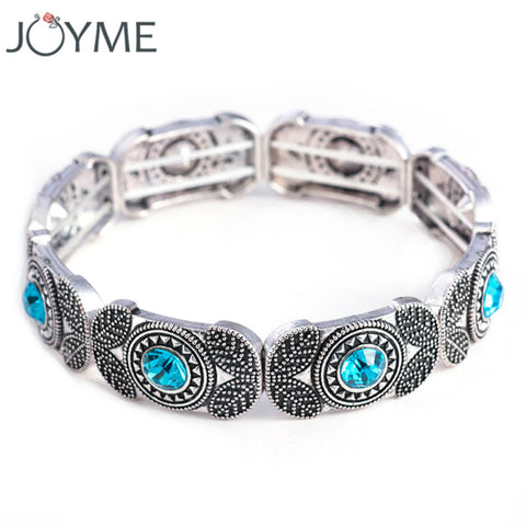 Joyme Brand New Women Vintage Charm Stretch Bracelets & Bangles Adjustable Beaded Strand Retro Marcasite Bracelet Bijoux Femme