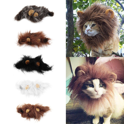 Pet Cat Dog Emulation Lion Hair Mane Ears Head Cap Autumn Winter Dress Up Costume Muffler Scarf