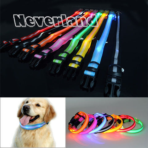 8 Color S M L Size Glow LED Dog Pet Cat Flashing Light Up Nylon Collar Night Safety Collars Supplies Products Freeshipping