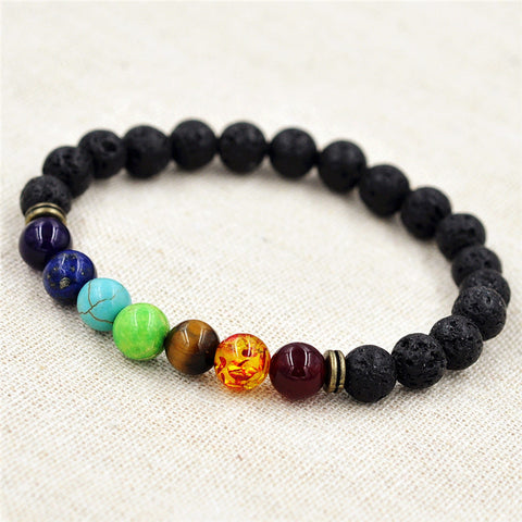 8mm Muti-color Beads Bracelets Lava 7 Chakra Healing Balance Bracelet for Men Rhinestone Reiki Prayer Stones