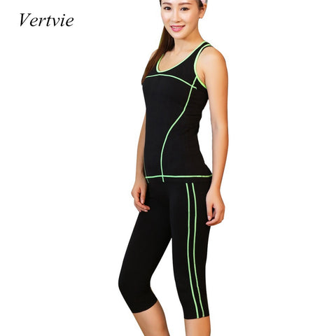 Vertvie 2 Pieces Women Yoga Set Crop Top Shirts + Skinny Legging Capri Pants Sports Sets Gym Running Clothing Fot Women Fitness