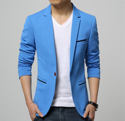 Mens Korean slim fit fashion cotton blazer Suit Jacket black blue beige plus size M to 6XL Male blazers Mens coat Wedding dress