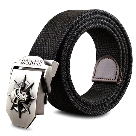 Fashion men's Canvas belt skull Metal tactics woven belt canvas belt Casual pants Cool wild gift for men belts Skull large size