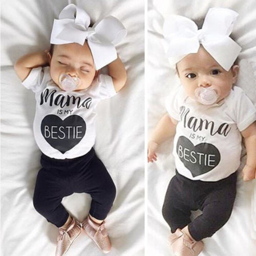 0-24M Baby Infant Toddle Baby Boys Girls Clothes Summer Short Sleeve Mama T-Shirt Top + Pant 2pcs Outfit Bebes Clothing Set