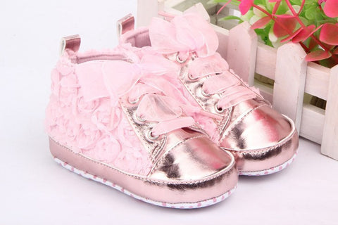 Baby Shoes Girls Toddler Soft Sole Pink Rose Flowers Children Shoes Infant Lace Shoes