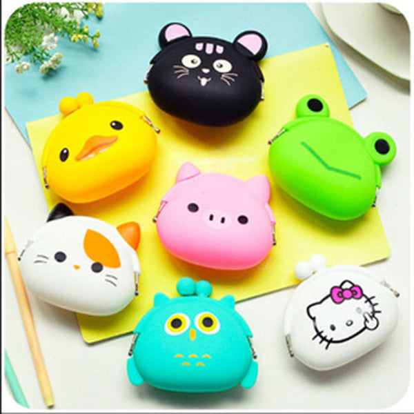2016 New Fashion Lovely Kawaii Candy Color Cartoon Animal Women Girls Wallet Multicolor Jelly Silicone Coin Bag Purse Kid Gift