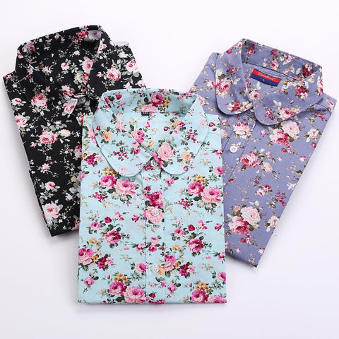Vintage Women Shirts Long Sleeves Cotton Blouses Turn Down Collar Floral Shirts Blusas Femininas Fashion Women Shirt Tops