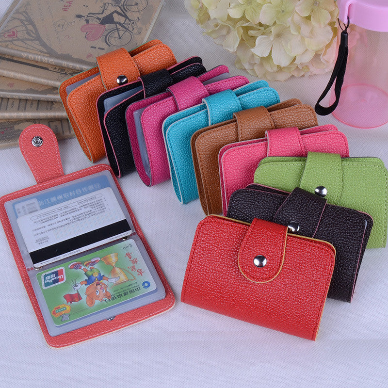 Hot Sale 24 Bits Quality PU Leather Fashion Credit Card Holder Litchi Profile Buckle ID Holders Package Organizer For Women Men