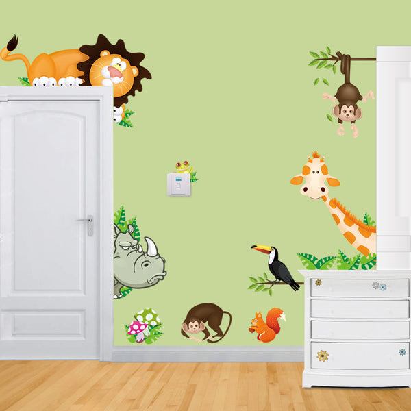 Cute Animal Live in Your Home DIY Wall Stickers/ Home Decor Jungle Forest Theme Wallpaper/Gifts for Kids Room Decor Sticker