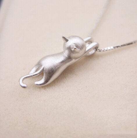 Genuine 925 Sterling Silver Necklaces Cats Pendants&Necklaces Sterling Silver 925 Kitty Necklace Fine Jewelry Colar de Plata D1