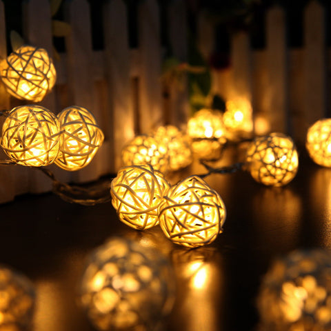 2M 20 LED White/ Warm White AC110V-125V Rattan Ball LED String Christmas Lights Garlands for Holiday Wedding Party