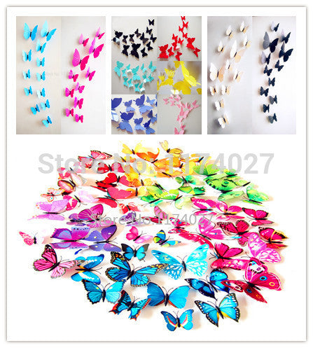 Free shipping 12pcs PVC 3d Butterfly wall decor cute Butterflies wall stickers art Decals home Decoration