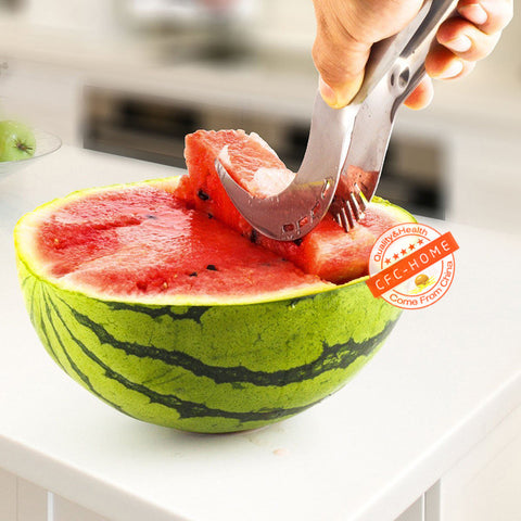 Watermelon Slicer & Server, Perfect Stainless Steel Fruit Cutter and Corer,  Easily Slices Cantaloupe  To Scoop ,Kitchen Gadget