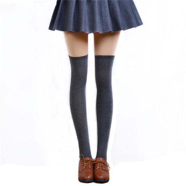 1 Pair 5 Solid Colors Fashion Sexy Warm Thigh High Over the Knee Socks Long Cotton Stockings For Girls Ladies Women