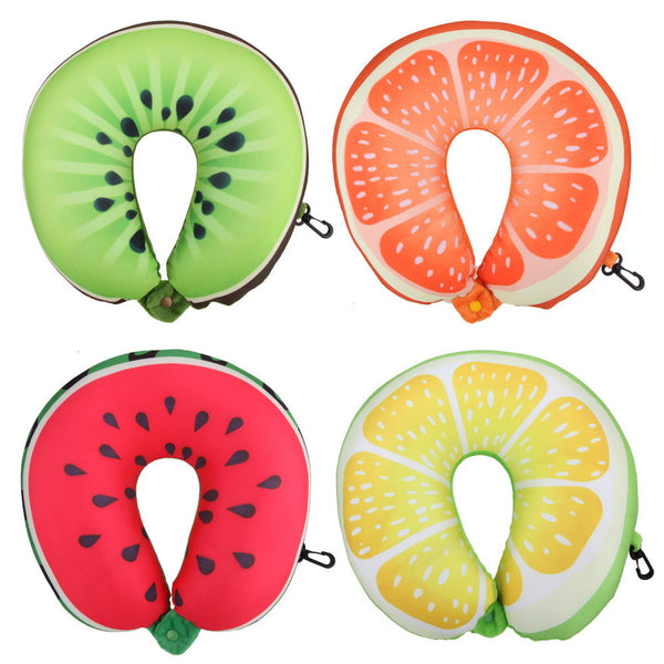 Fruit U Shaped Pillow Travel Watermelon Lemon Kiwi Orange Pillows Cushion Nanoparticles Neck Pillow Car Travel Pillow