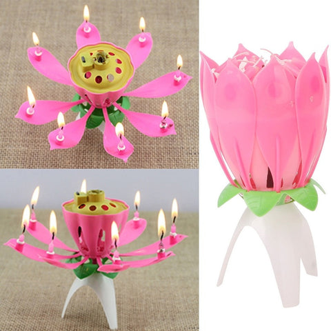 Amazing Romantic Musical Lotus Flower Happy Birthday Gift Candle Musical Candle Birthday Party Decoration Kids
