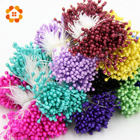 1 Bundle= (150PCS )Artificial Flower Double Heads Stamen Pearlized Craft Cards Cakes Decor Floral for home wedding party decor