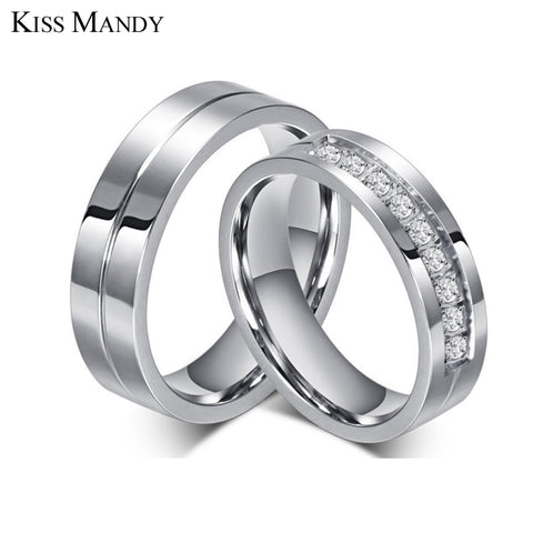KISS MANDY Silver Bridal Bands for Women Men Couple Ring Stainless Steel Wedding Jewelry KR213