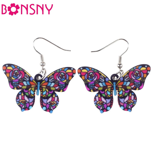 Bonsny Drop Butterfly Earrings Long Big Dangle Acrylic Earrings 2015 News Spring Summer Girl Woman Fashion  Jewelry Accessories