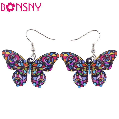 Bonsny Drop Butterfly Earrings Long Big Dangle Acrylic Earrings 2015 News Spring Summer Girl Woman Fashion  Jewelry Accessories