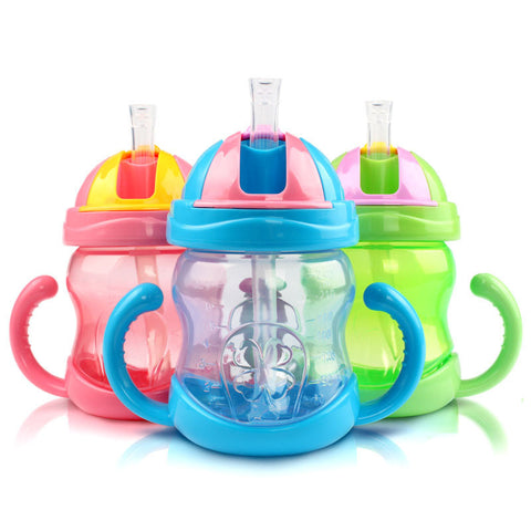 Hot Sale 240ml Cute Baby Cup Kids Children Learn Feeding Drinking Water Straw Handle Bottle Mamadeira Sippy Training Cup