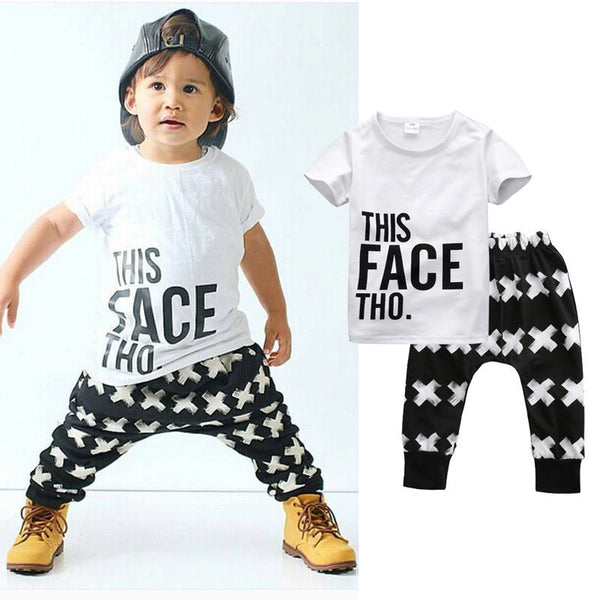 Tops + Harem Letter White Cotton Pants 2pcs Set Boys 0-5Y 2pcs Clothes Sets 2016 Summer Baby Boy Clothing Toddler Casual T-shirt