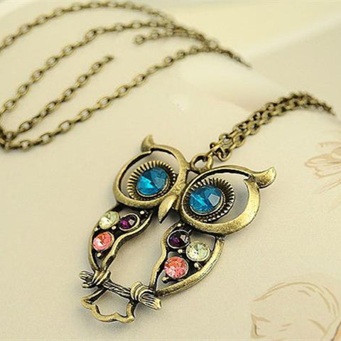 XS009 Vintage Cute Owl Carved Hollow Chain Necklaces Pendants Fashion Jewelry Wholesales